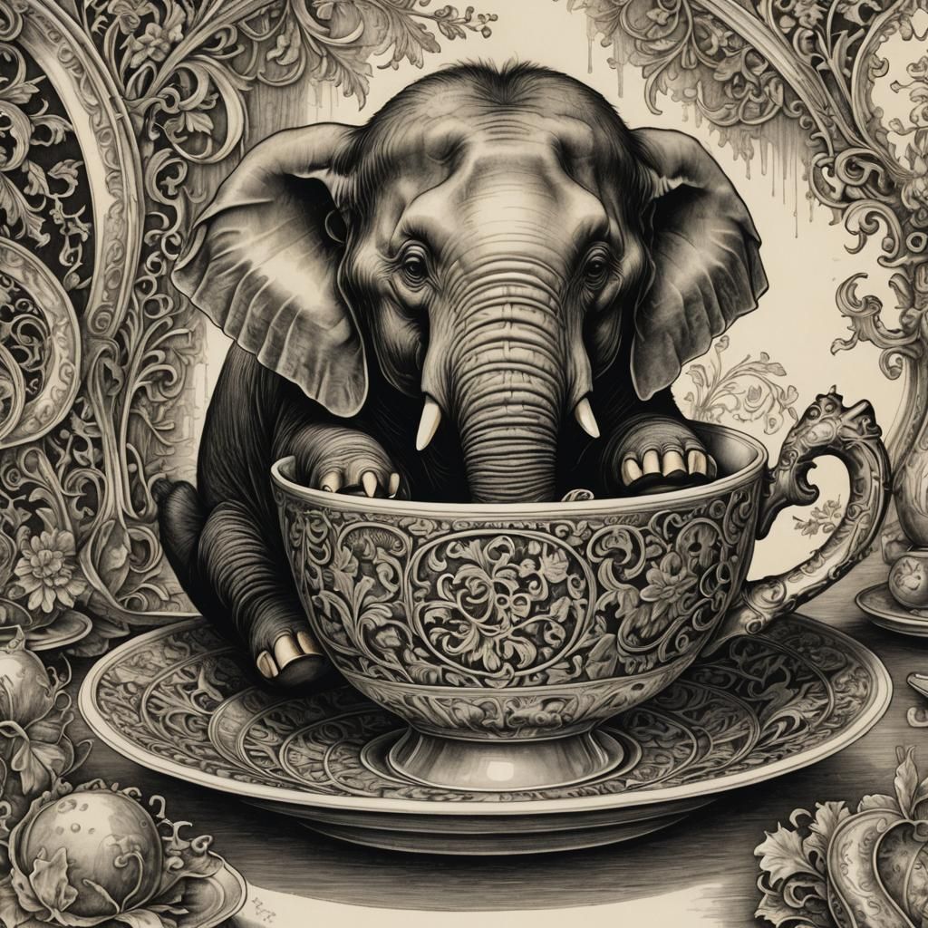 Elephant in Teacup: Renaissance Engraving in Durer Style