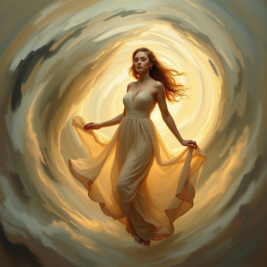 Woman in Ethereal Whirlpool, Classical Realist Oil Painting