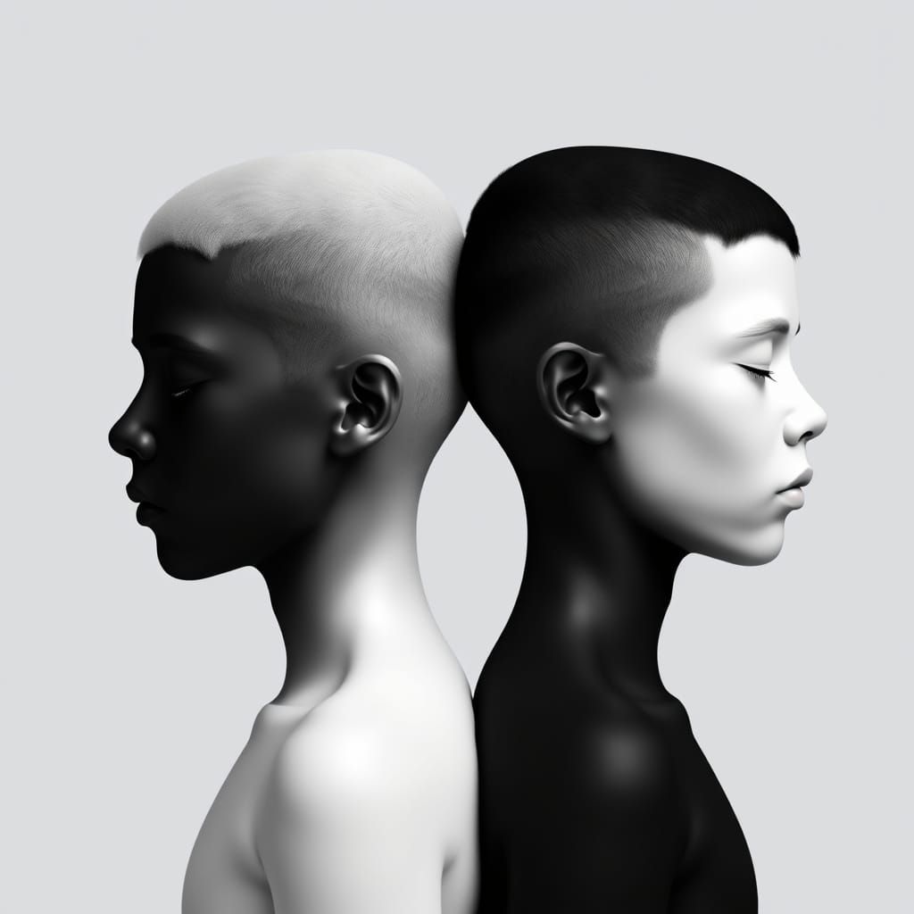 Two Boys in Matte Black and White Silhouette