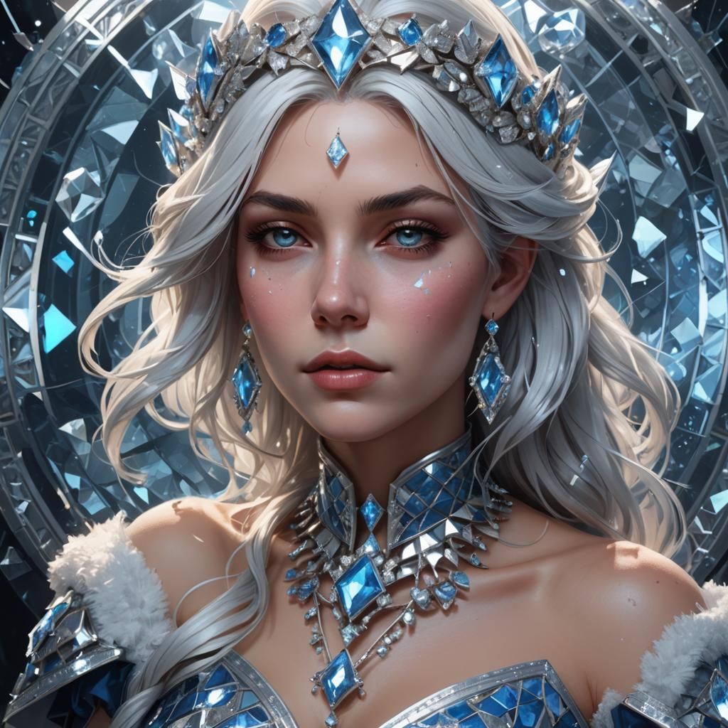 Icy Diamond Queen Portrait in Hyperdetailed Digital Art