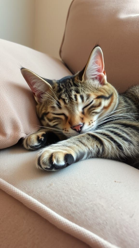Lazy Tabby Cat sleeping on the sofa