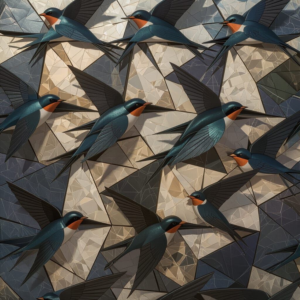 Seamless Swallows Tessellation in 3D Digital Art