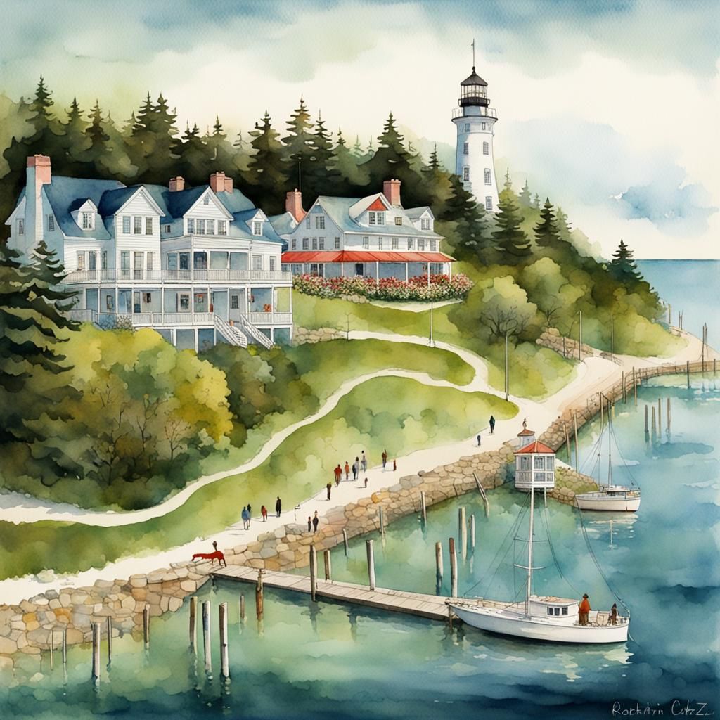 Mackinaw Island Watercolor Painting in Summer