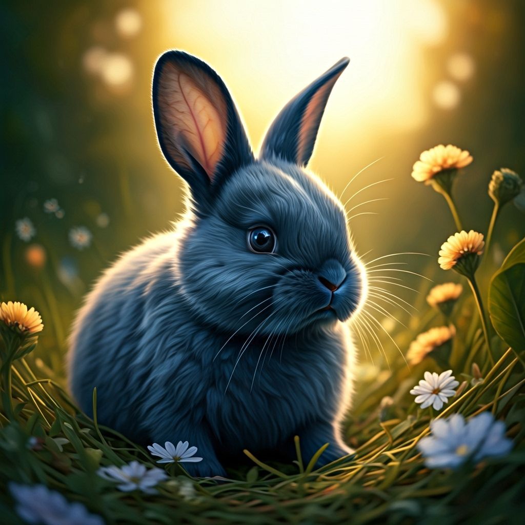 Baby Dwarf Rabbit in Meadow, Impressionist Style