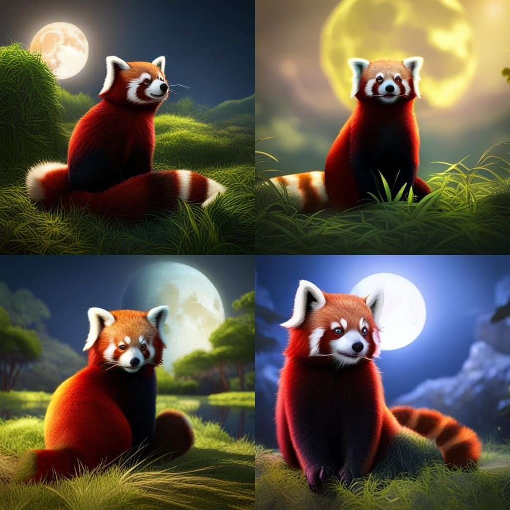 Red Panda Gazing at Moon, Fantasy Concept Art