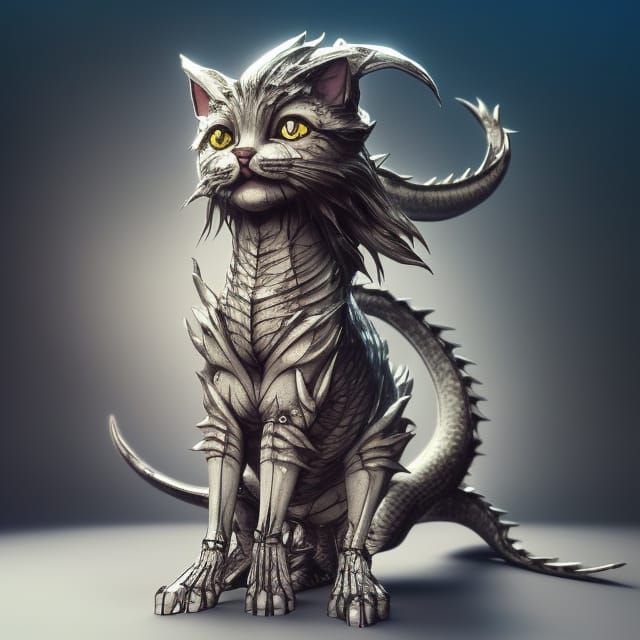 Cute Chibi Cat Dragon Skeletal 3D Model