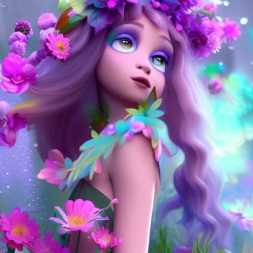 Enchanted Fairy in Rainbow Garden: 3D Render