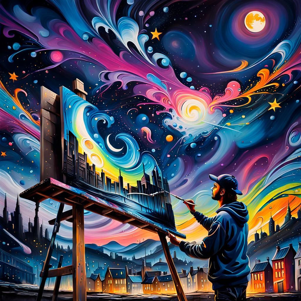 Graffiti Art: Nocturnal Cityscape in Abstract Expressionism