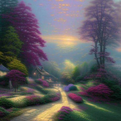 Ethereal Fantasy Landscape in Kinkade Style