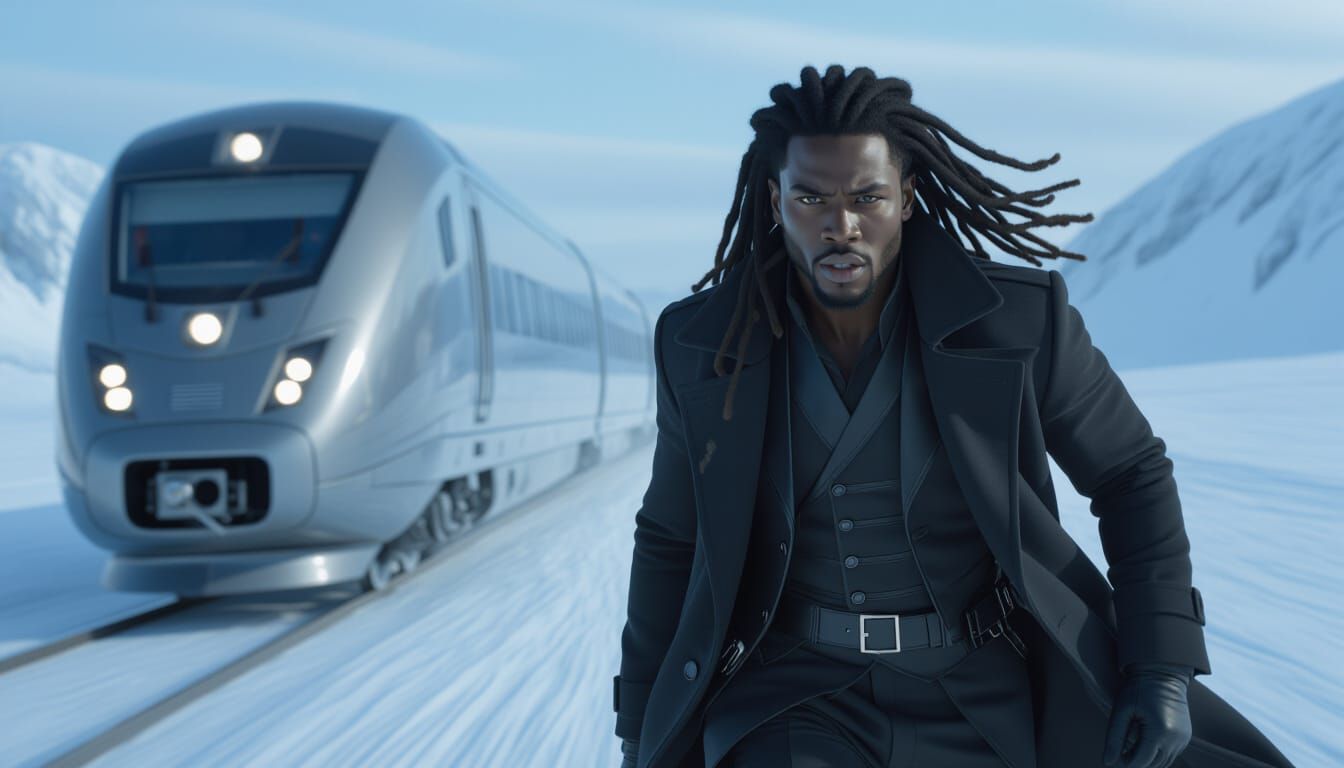 Detective Chasing Suspect on Futuristic Train