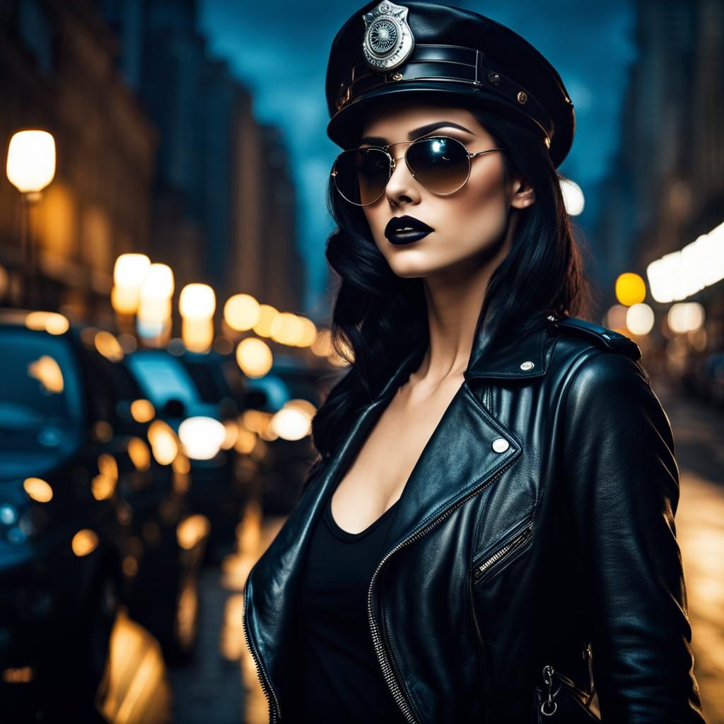 Gothic Woman in Retro Style with Aviator Glasses