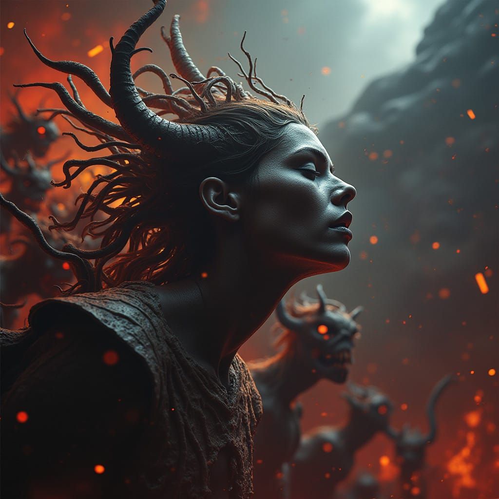 Intricate Hellish Battle: Female Angel Tamiel Leads Demonic....