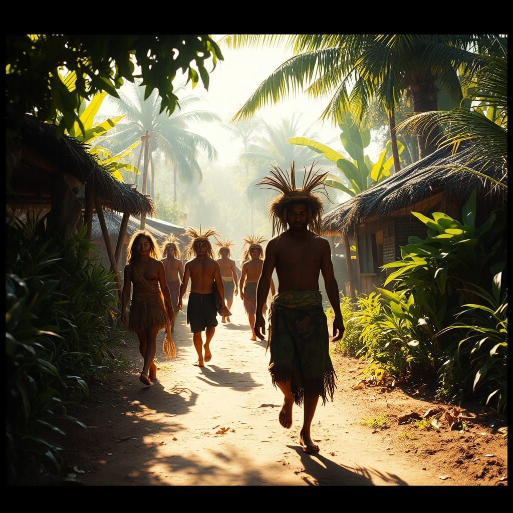 Amazonian Tribe in Vibrant Tribal Village