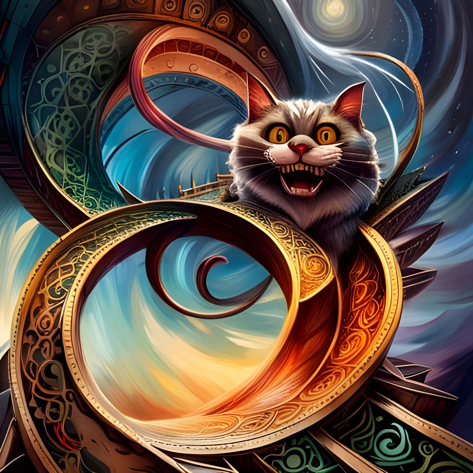 Surreal Cheshire Cat Asylum Dreamscape Painting