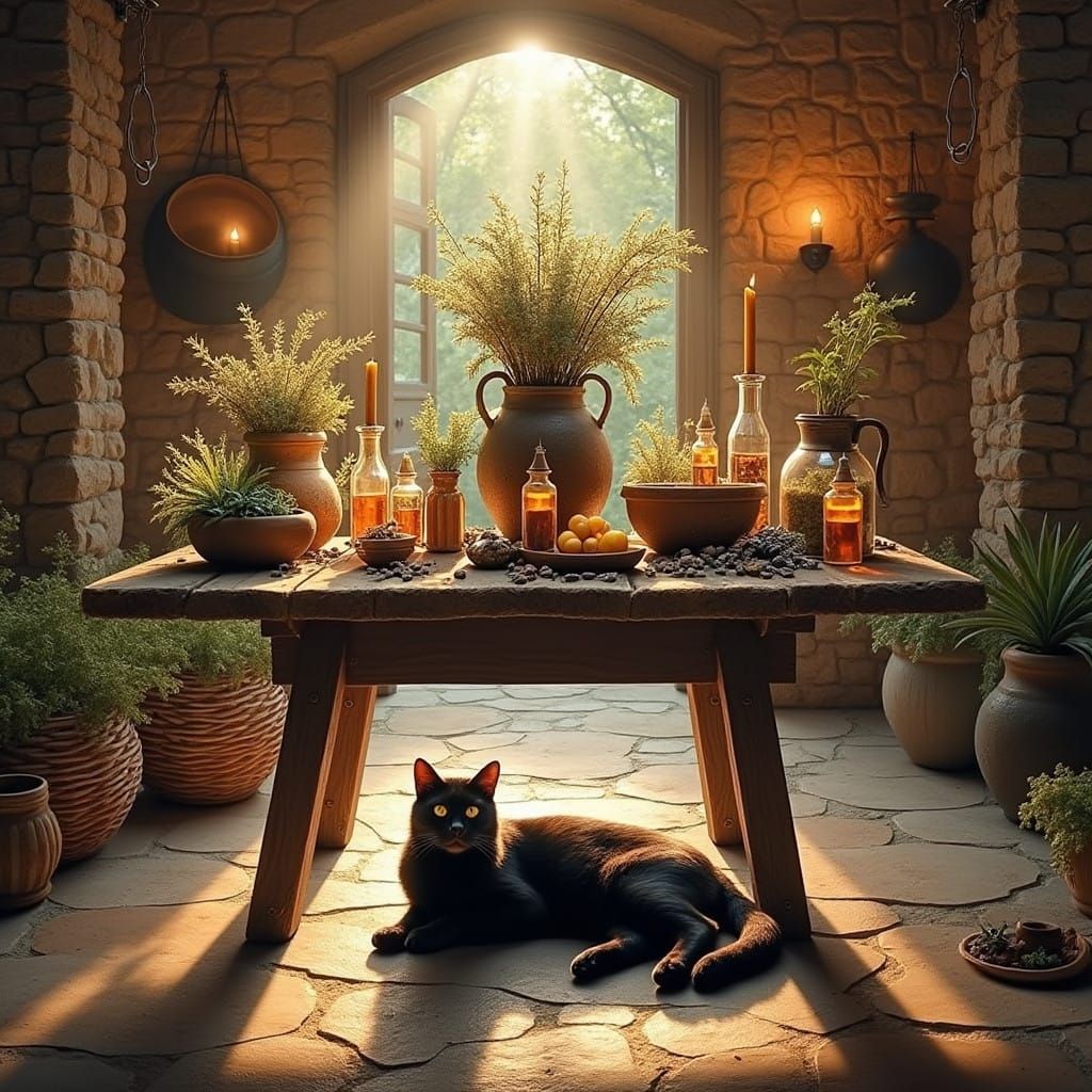 Whimsical Witches' Kitchen in Warm Golden Light