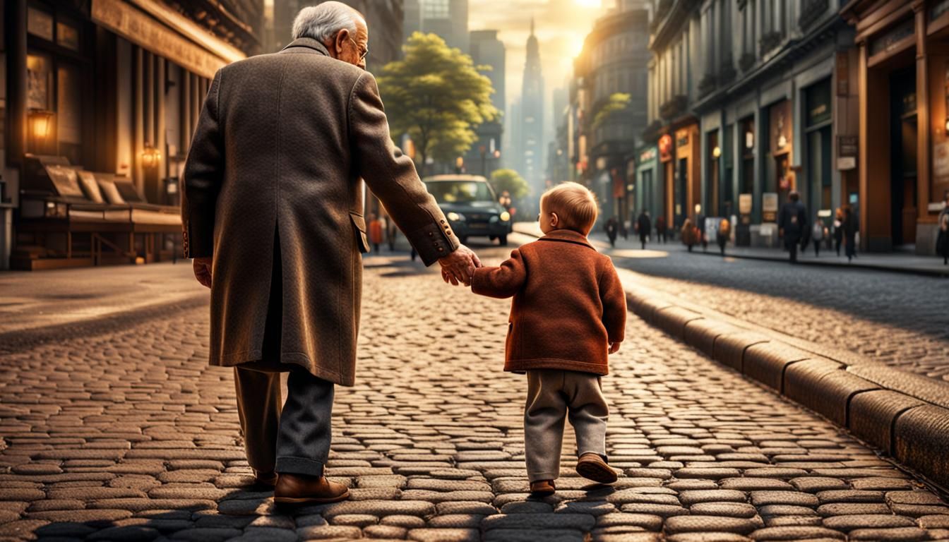 Aging Man Succession in City: Hyperrealistic Photorealistic ...