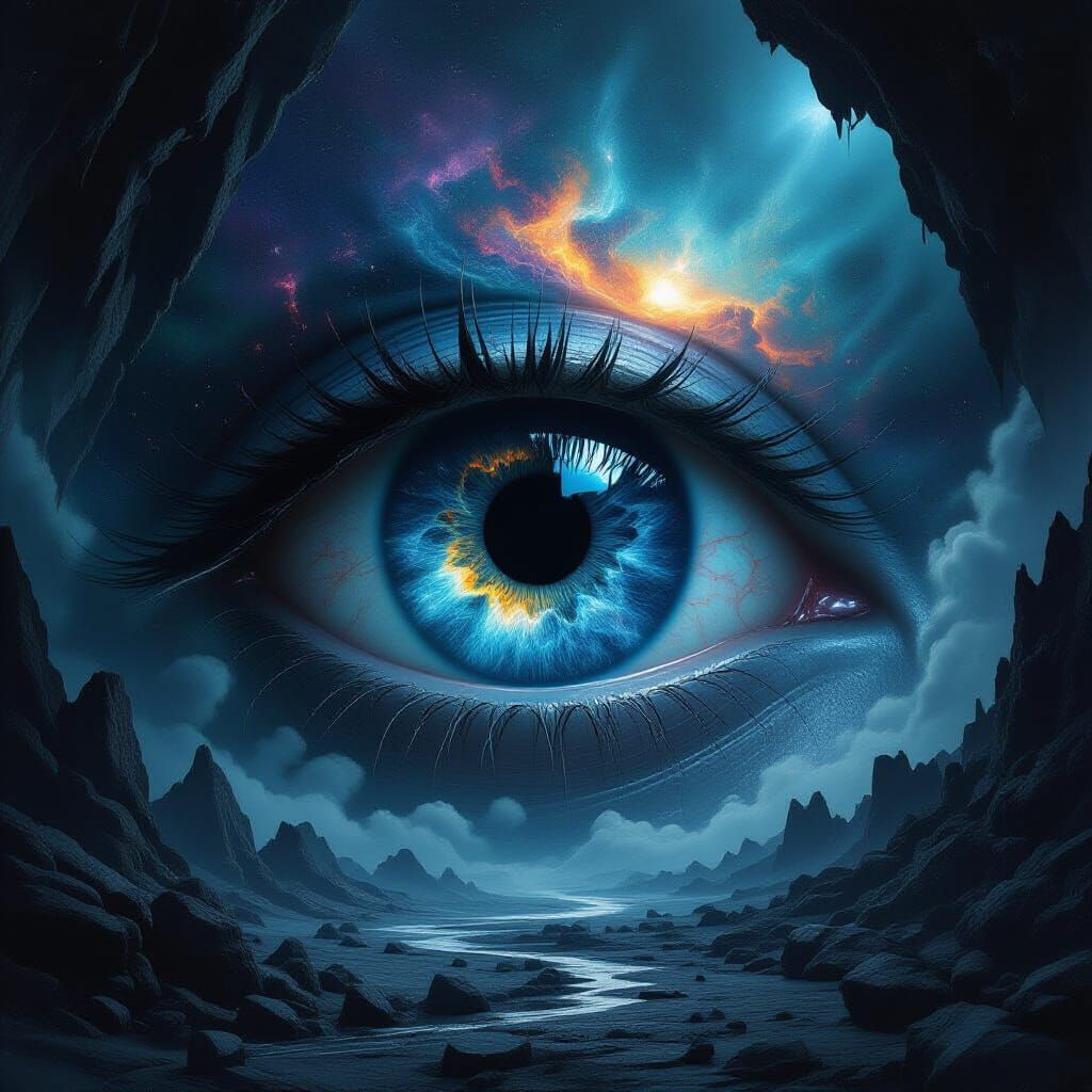 Cosmic Eye Portal to Shattered Obsidian Landscape