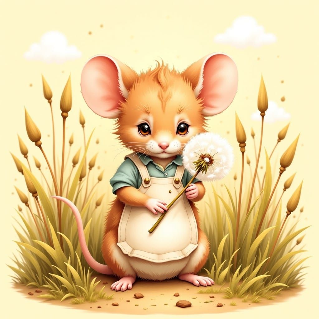 Baby Mouse and Dandelion in Children's Book Style