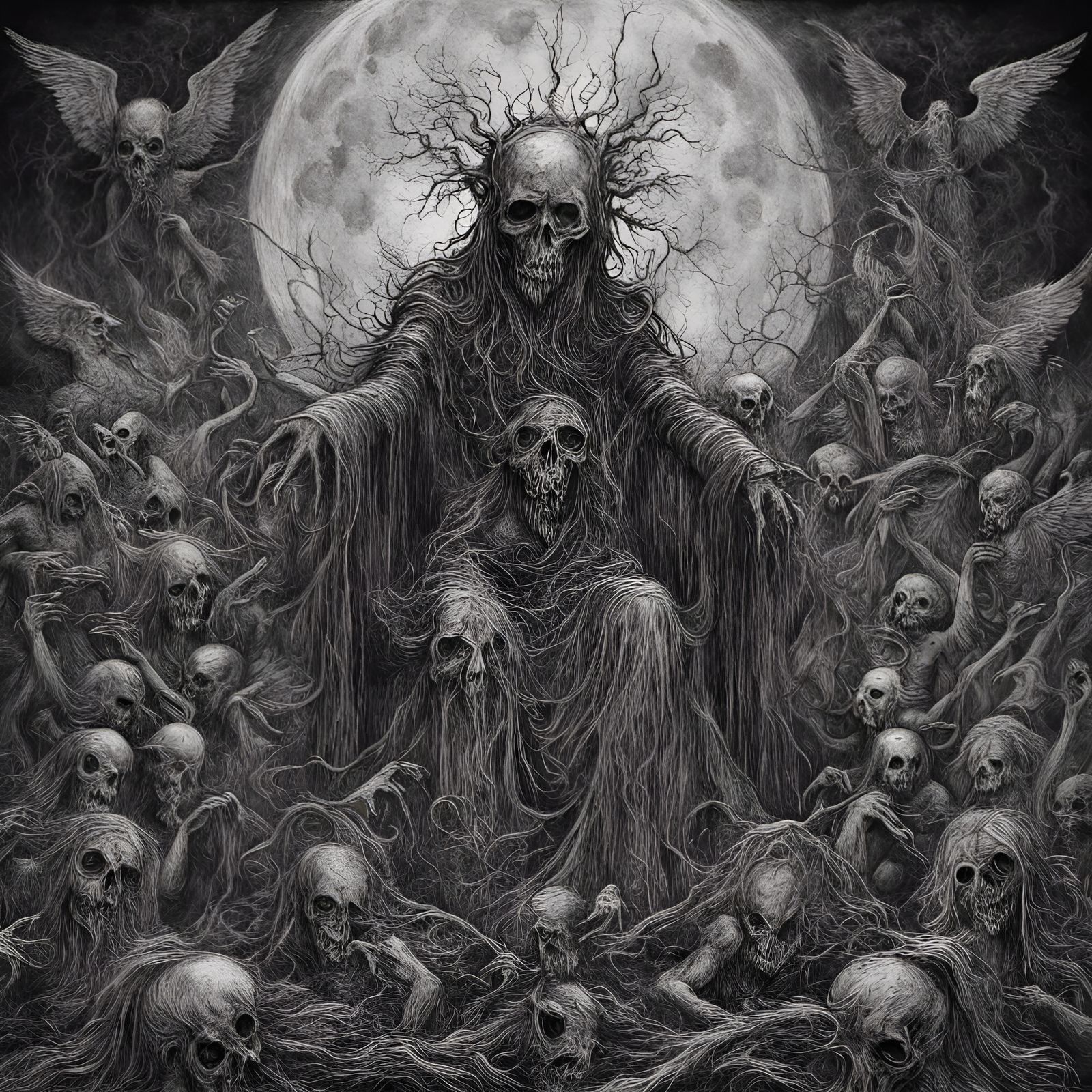 Zombie Angels at the Gates of Hell in Charcoal