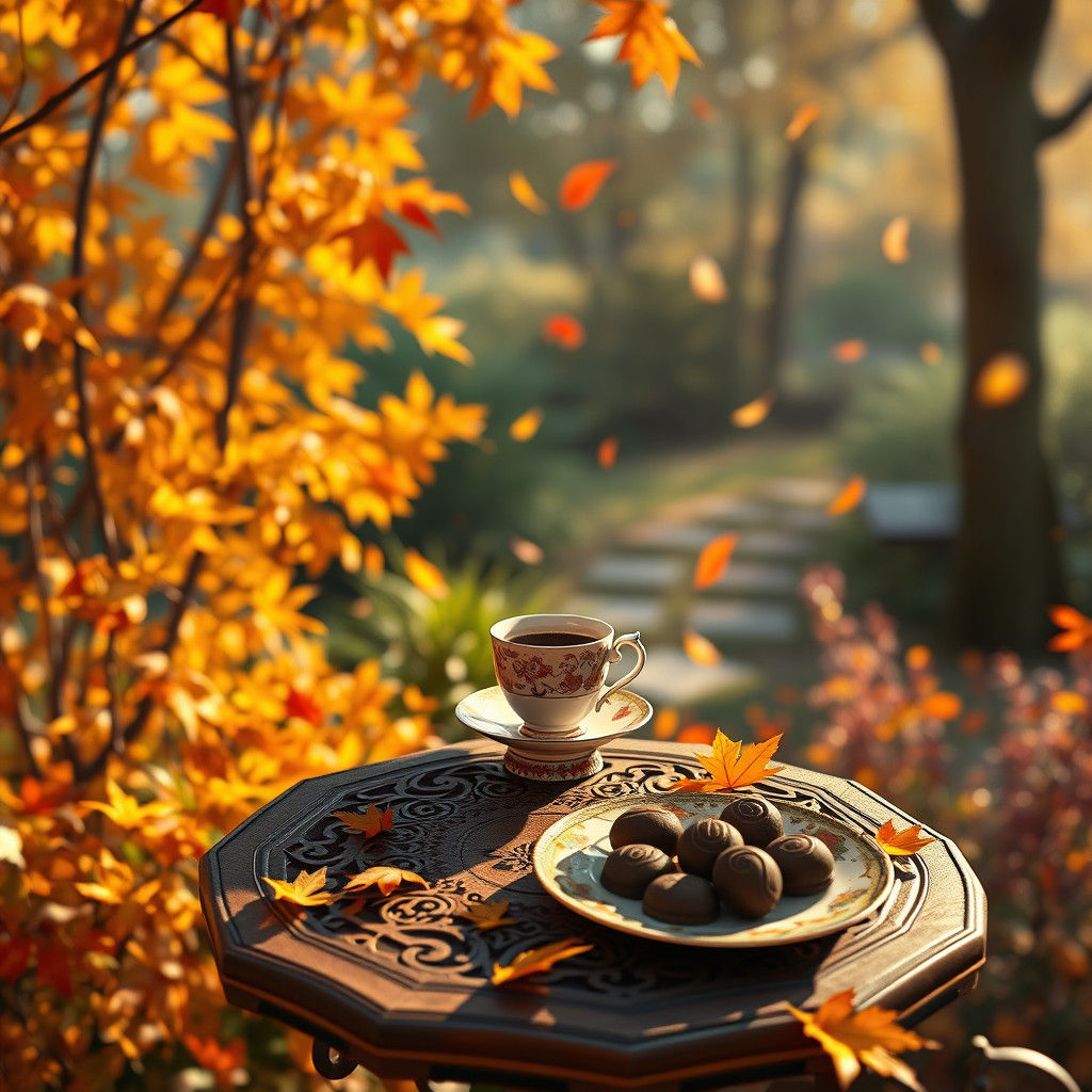 Autumn Garden Coffee: Anime-Inspired 3D Render