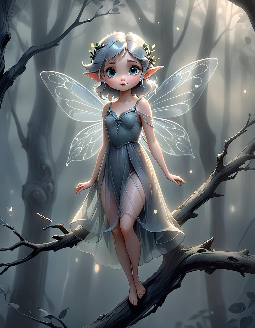 Charming Fairy Illustration in Dark Forest