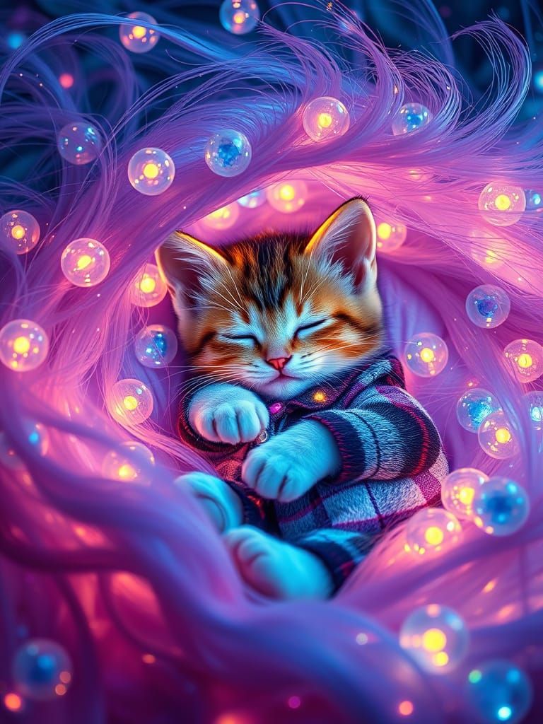 Dreamy Kitten in Cosmic Pajamas