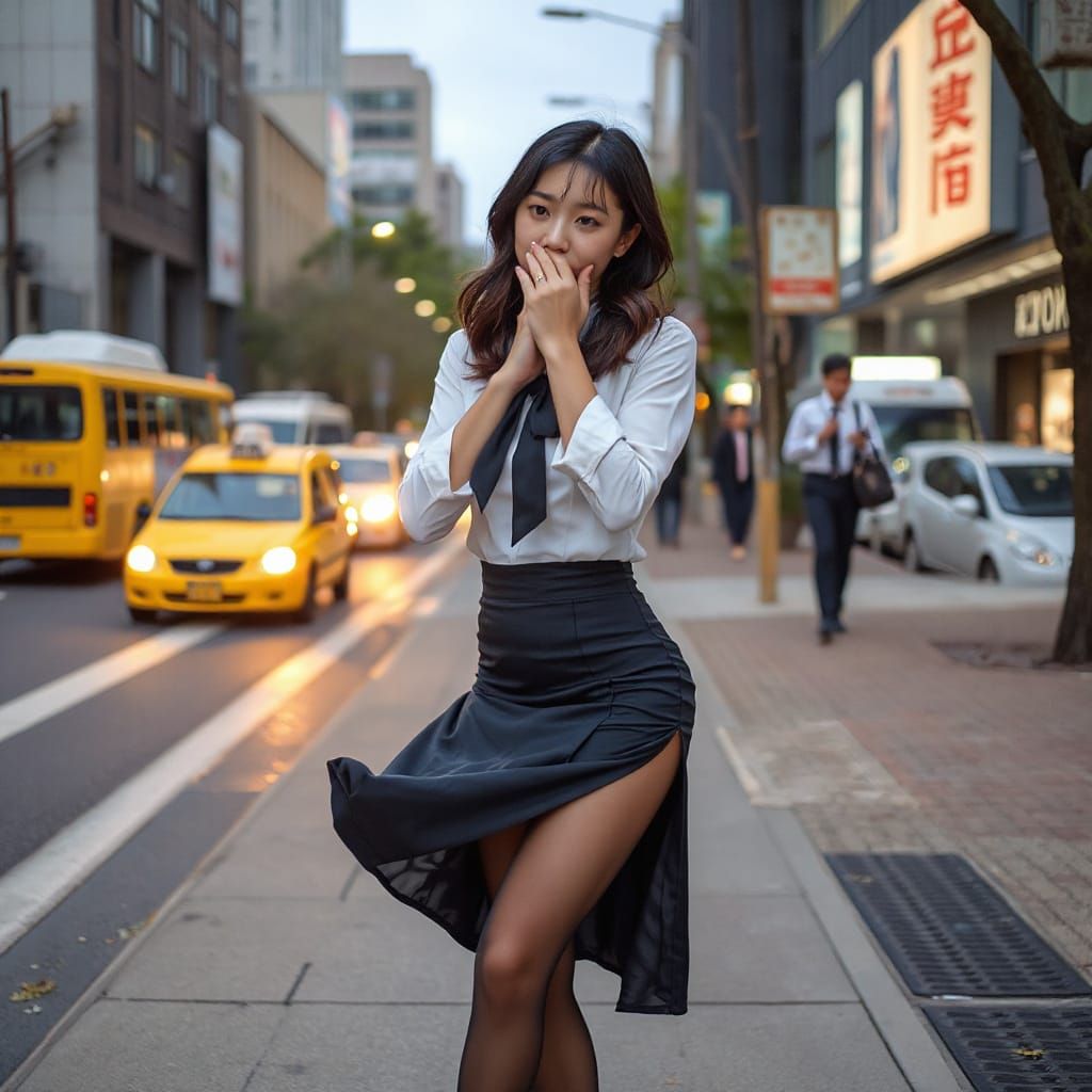 Woman in Sheer Uniform in Sapporo Morning