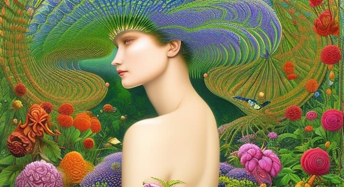 Stargazing Platform in Mycelium Network with Woman