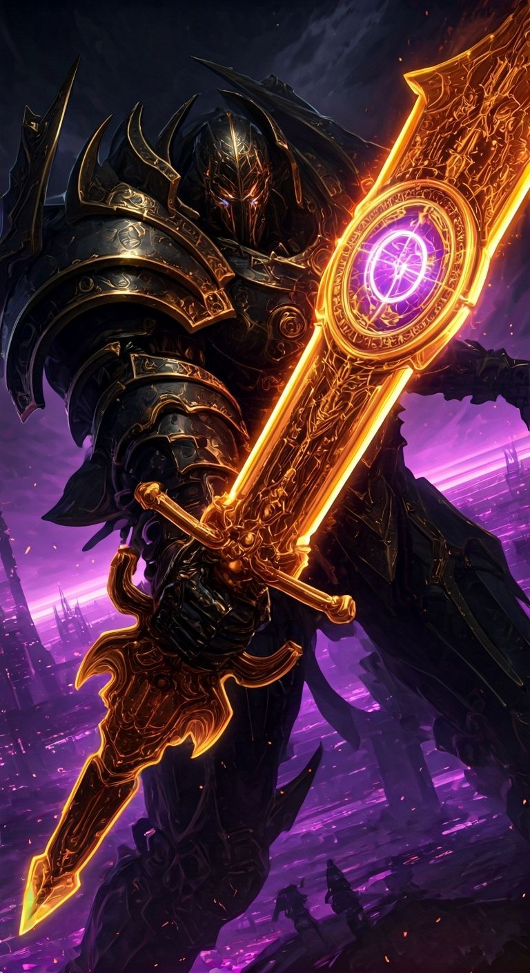 Gothic Mech Knight in Neon Cyber City