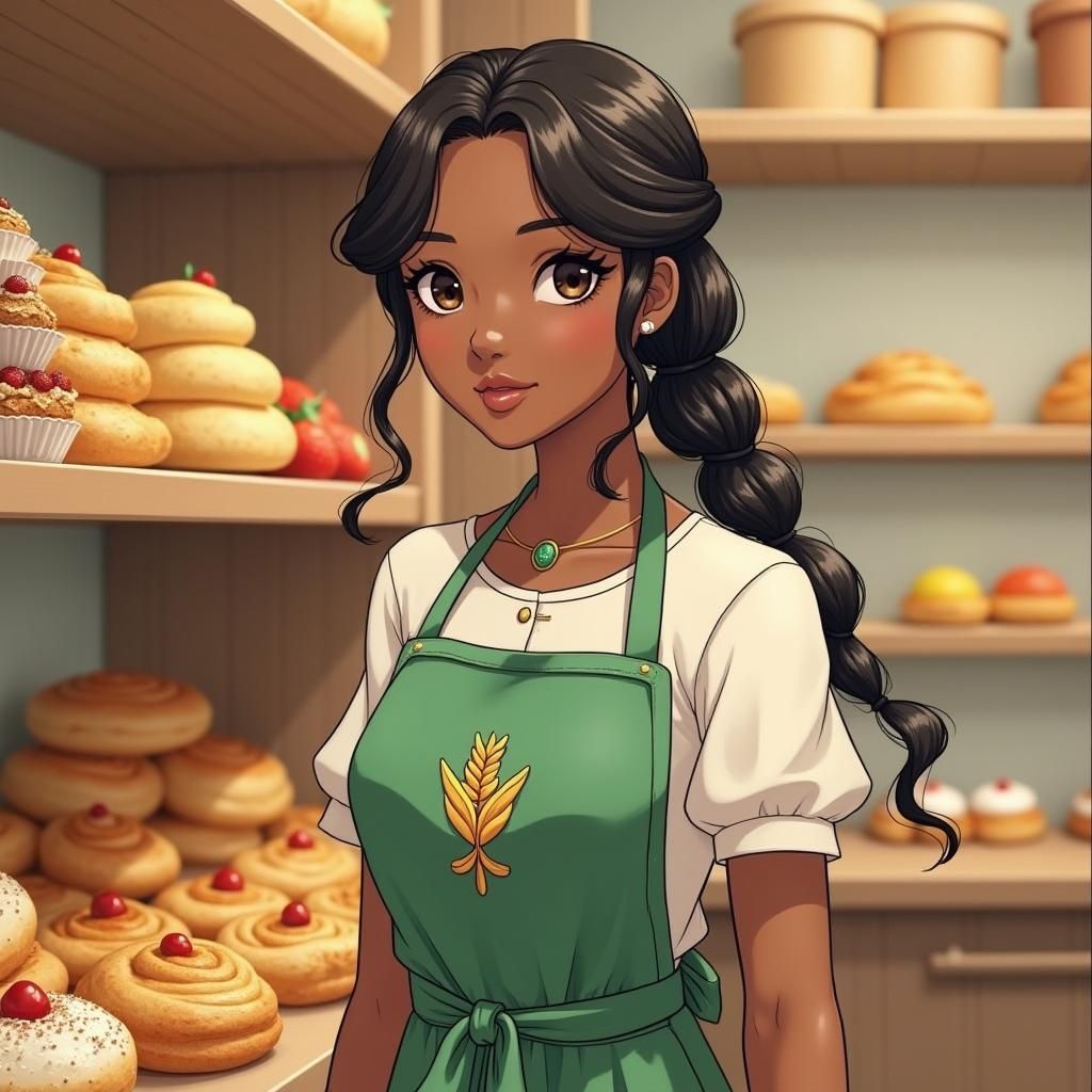 Anime-Style Pastry Chef in Cozy Bakery