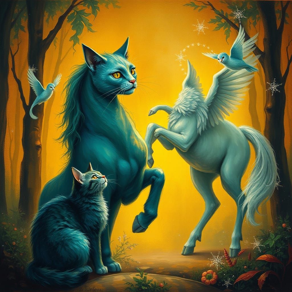 Mystical Cataur, Centaur, and Cat in Expressionist Fauvism
