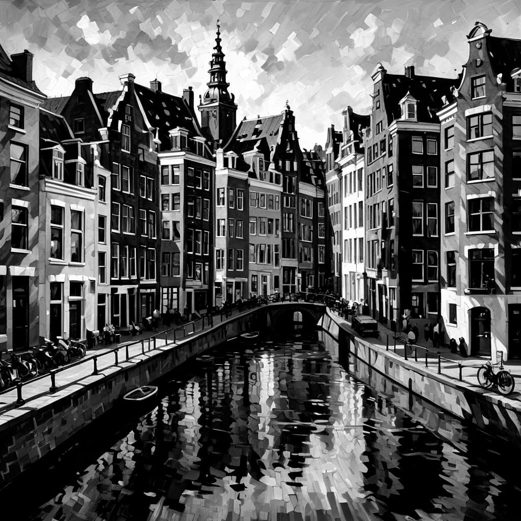 Colorful Amsterdam Cityscape in Expressionist Oil