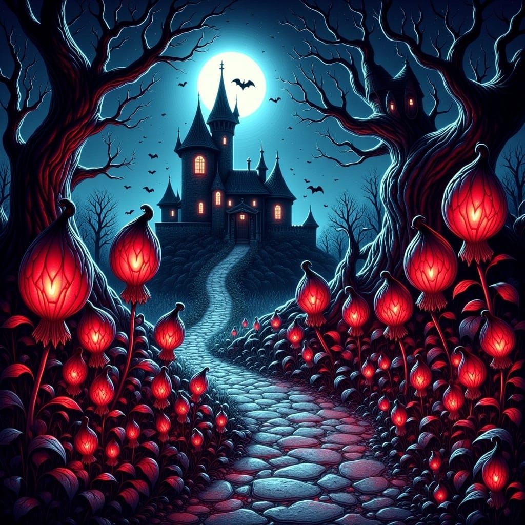 Ethereal Path to Vampire Castle in Macabre Style
