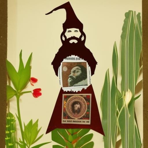 Floral Wizard Collage Art with Sheet Music