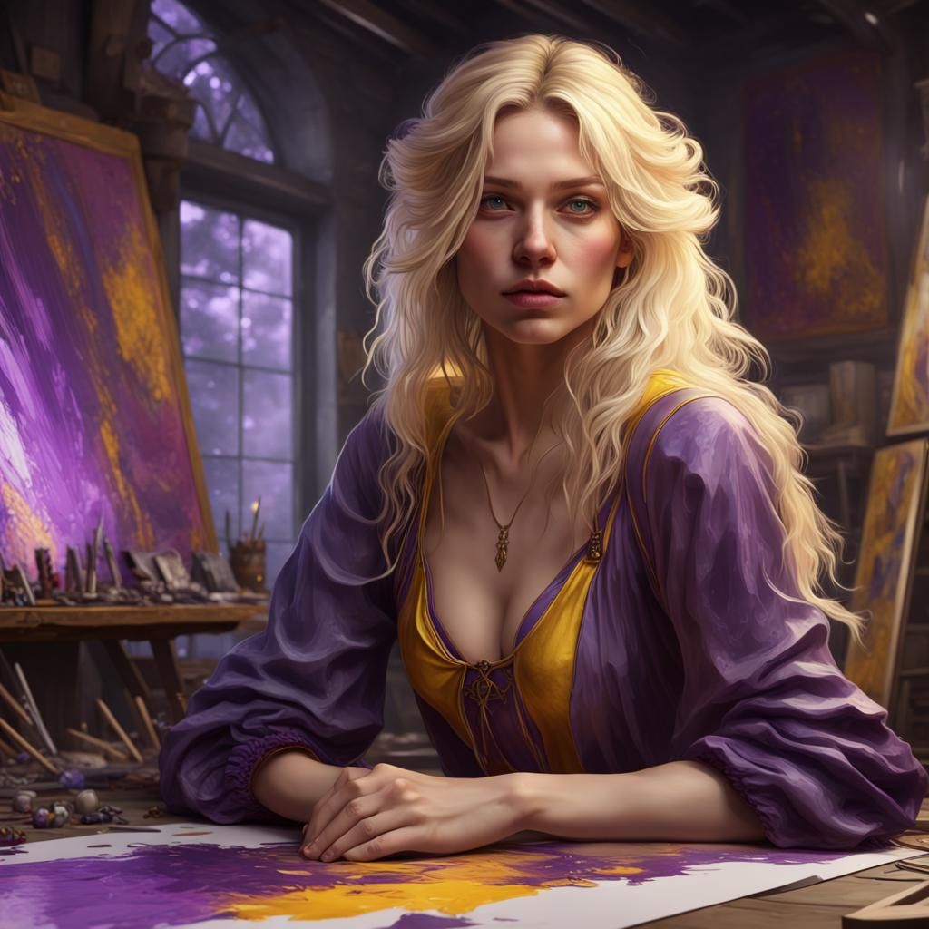 Blond Girl in Art Studio, Dark Fantasy Concept Art