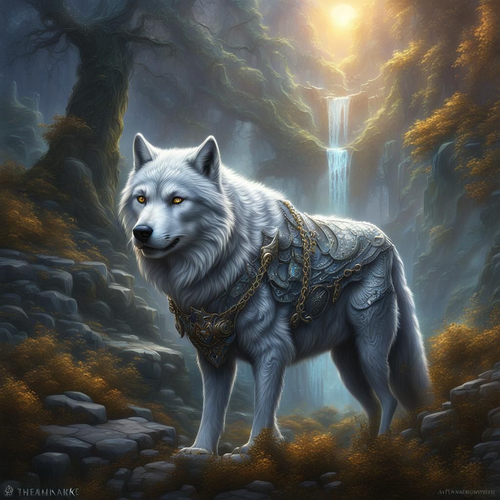 Silver Wolf of Justice in Ethereal Fantasy Style