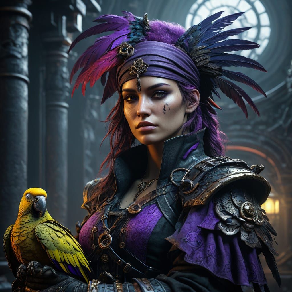 Ethereal Pirate Maiden in Cyberpunk Hues