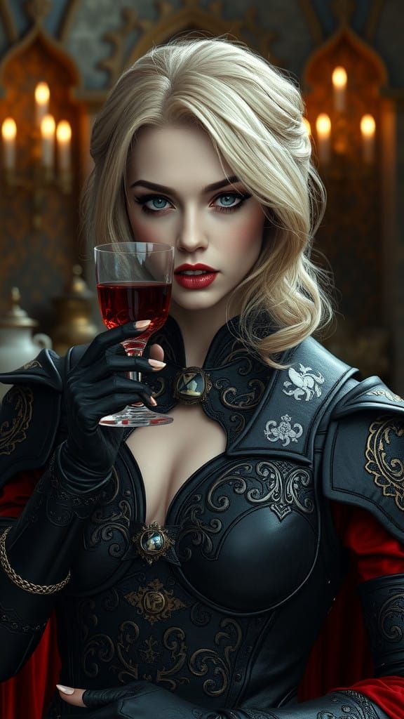 Elegant Vampire Maiden in Dark Castle
