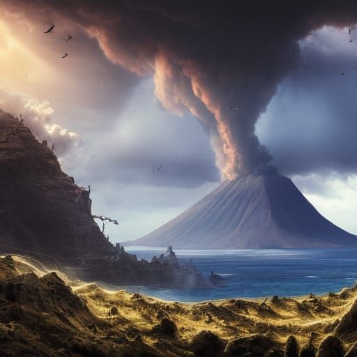 Dramatic Volcano Landscape in Digital Matte Painting