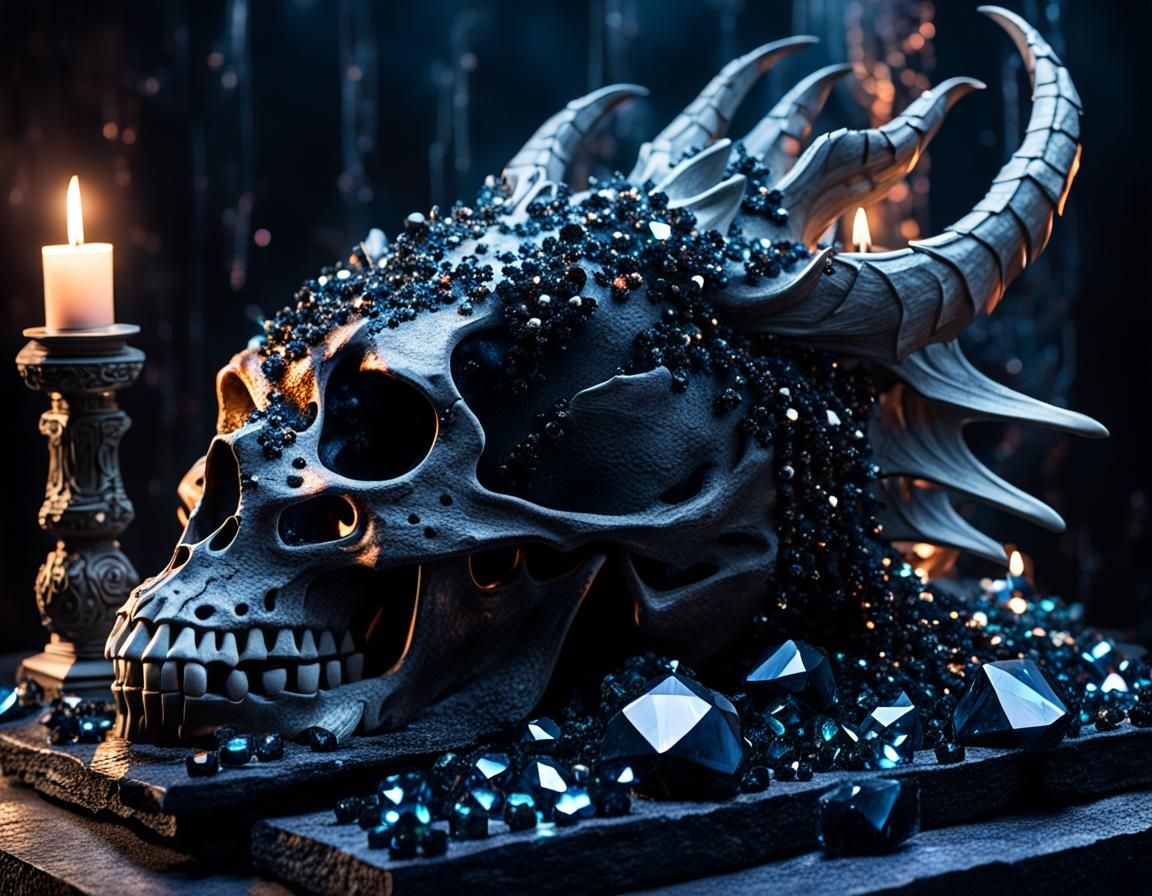 Dragon Skull Altar with Glowing Crystals