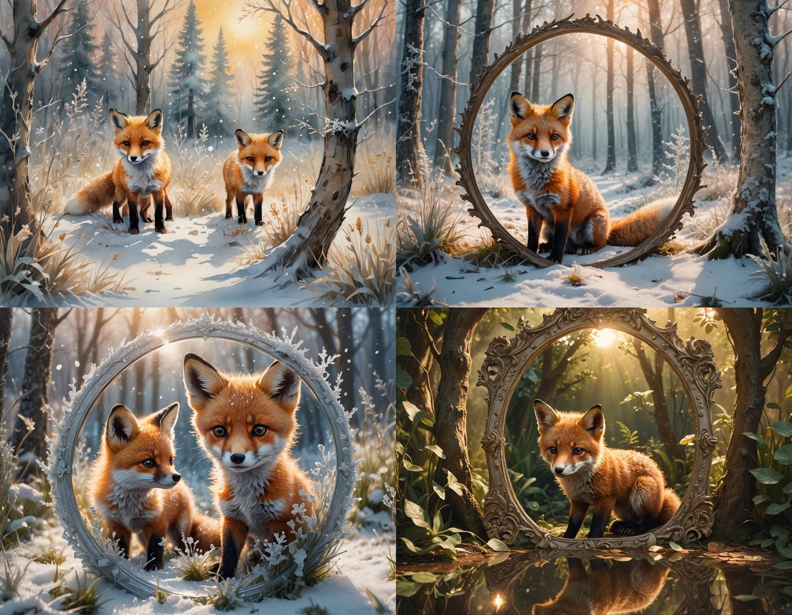 Fox Cub Mirror Reflects Summer Adult