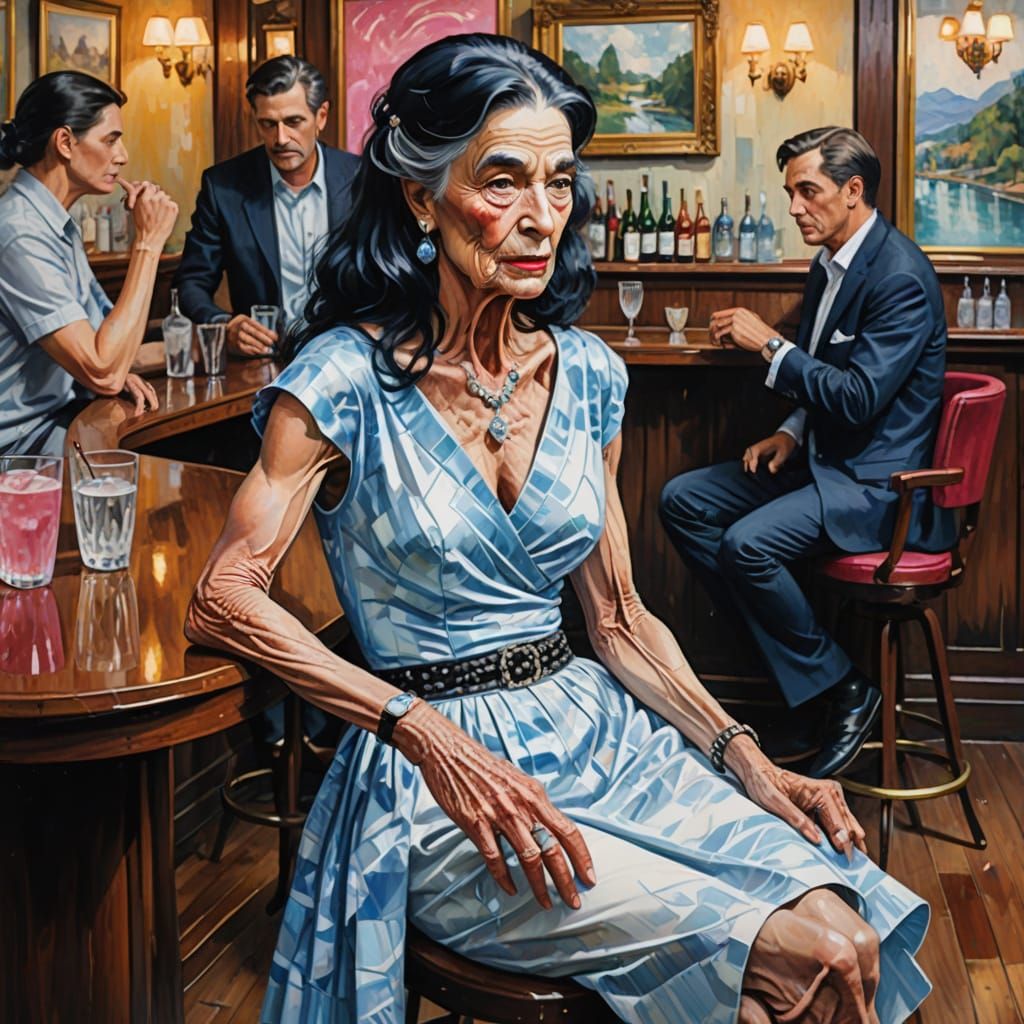 Impressionistic Image of Elderly Transvestite in Bar