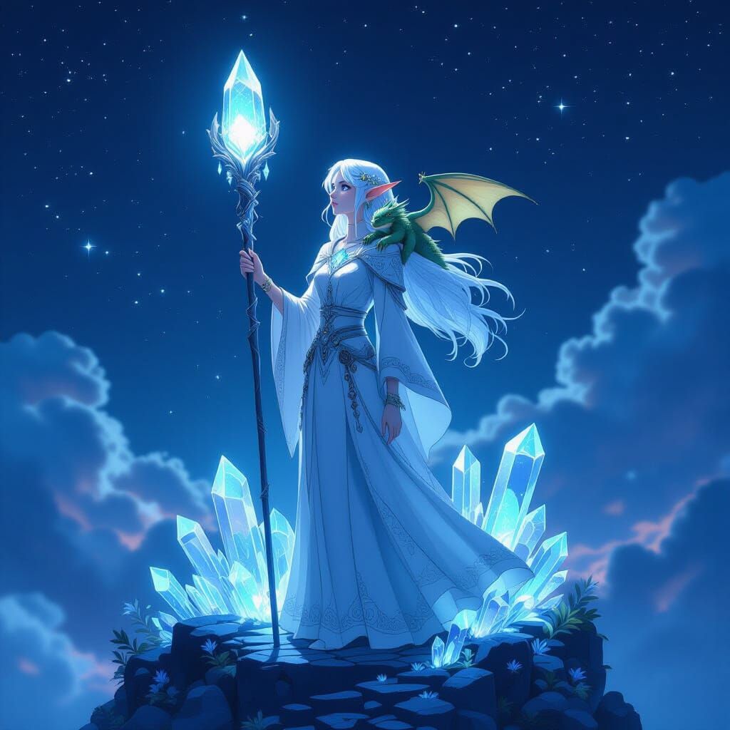 Celestial Elf on Crystal Lighthouse: Anime Key Visual