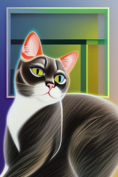 Charming Cat in Cubist Geometric Fauvism Style