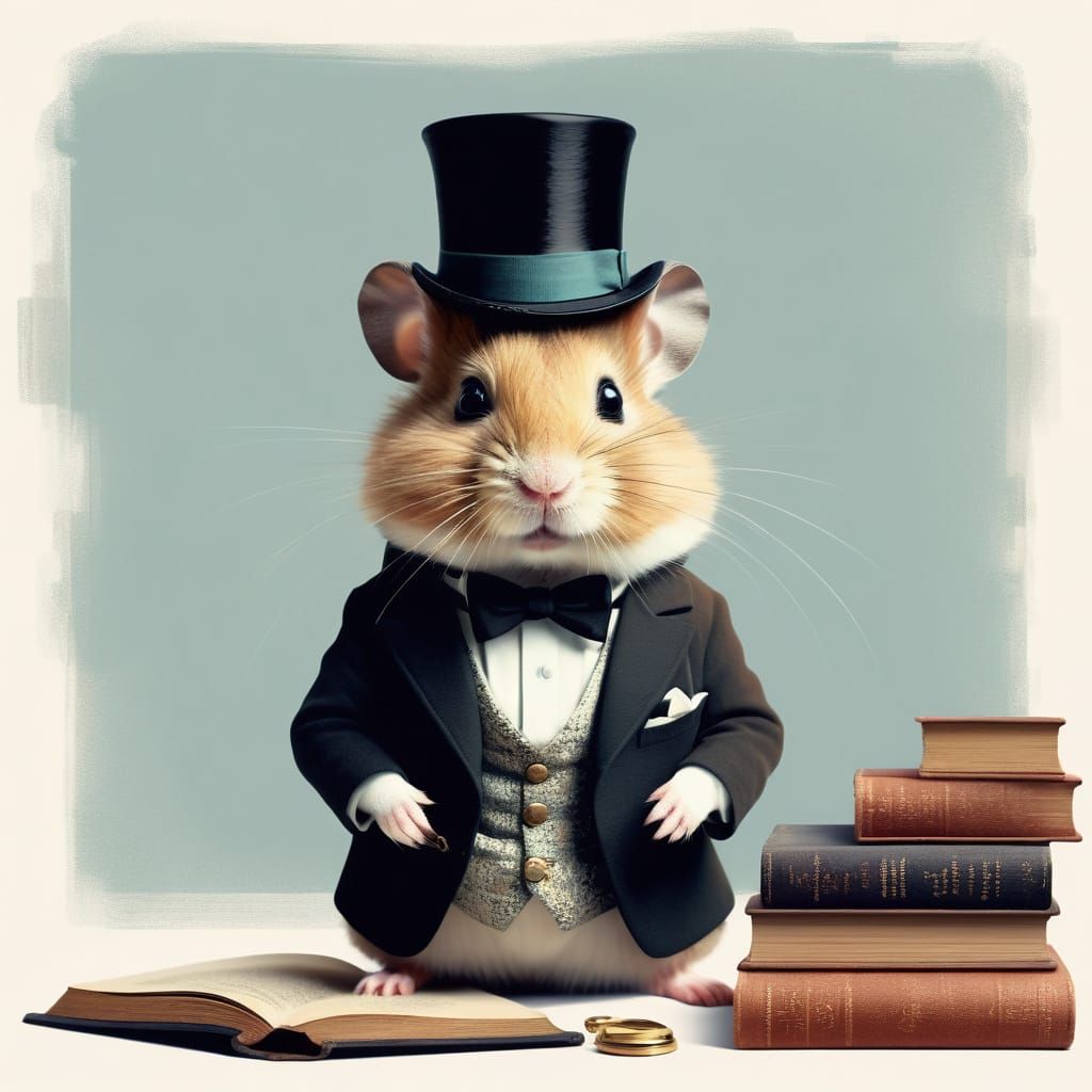 Victorian Hamster Portrait with Digital Glitches