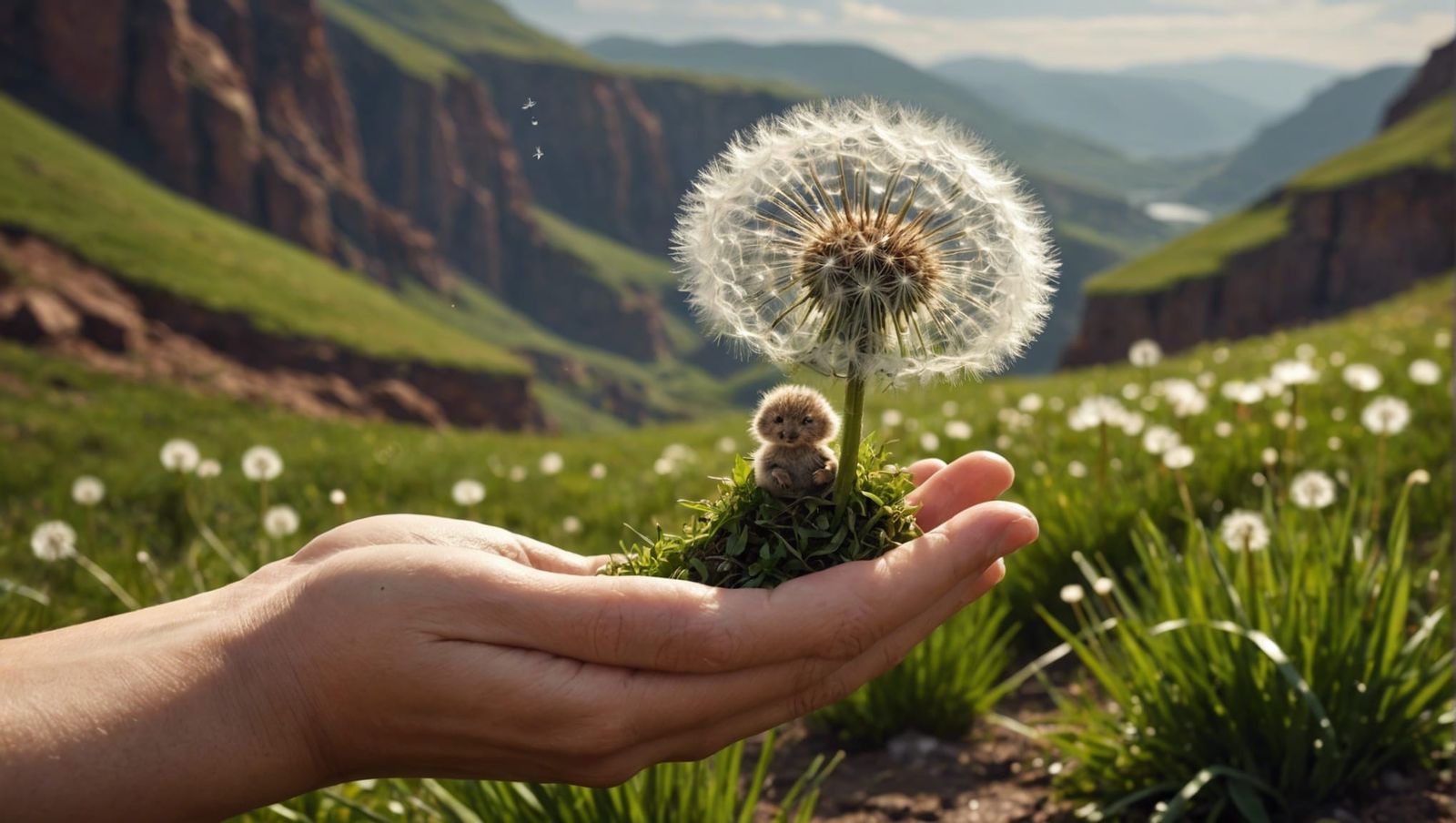 Fuzzy Dandelion Creature in Fantasy Oasis