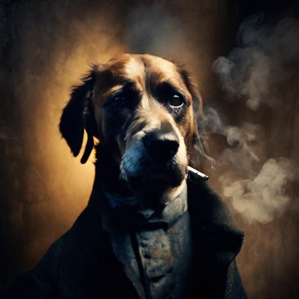 Dog Smoking Cigarette in Dark Surrealist Style