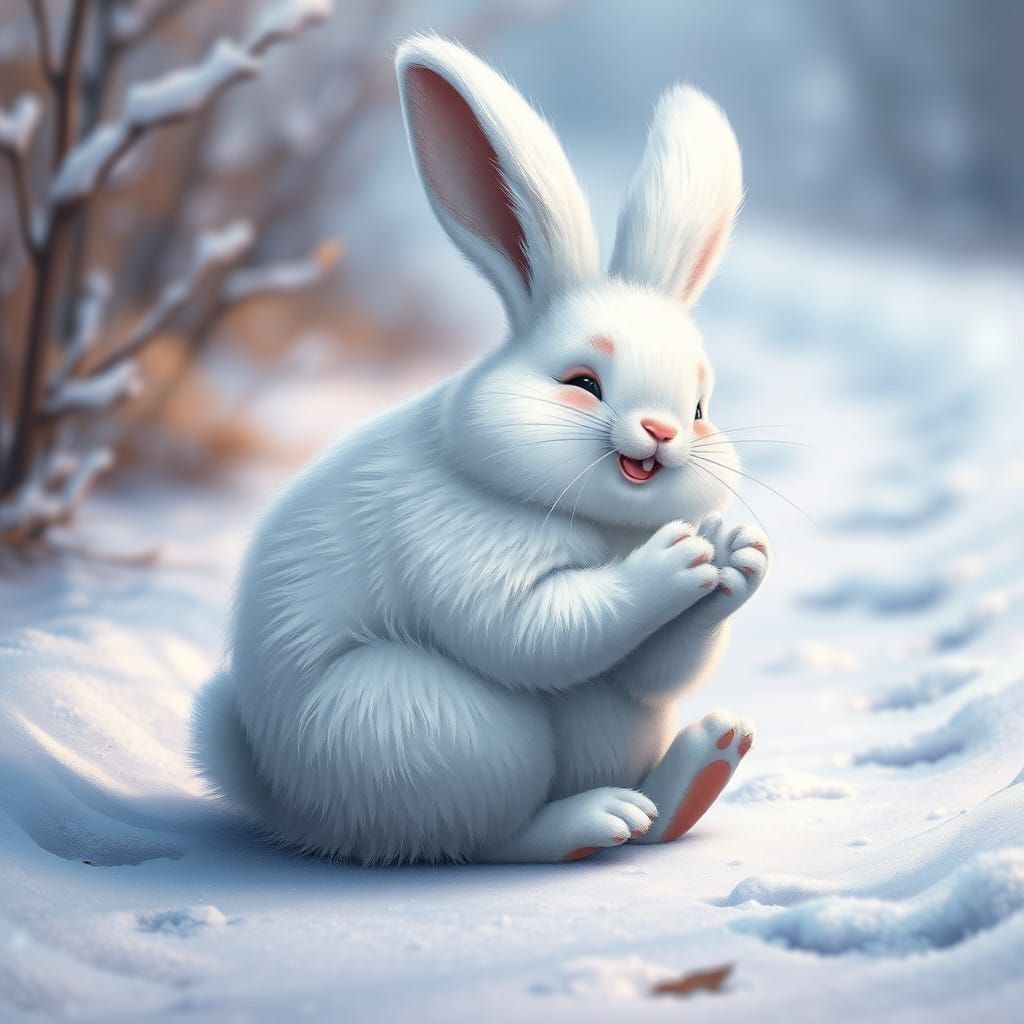 Whimsical Winter Wonderland Bunny in Cyberpunk Style
