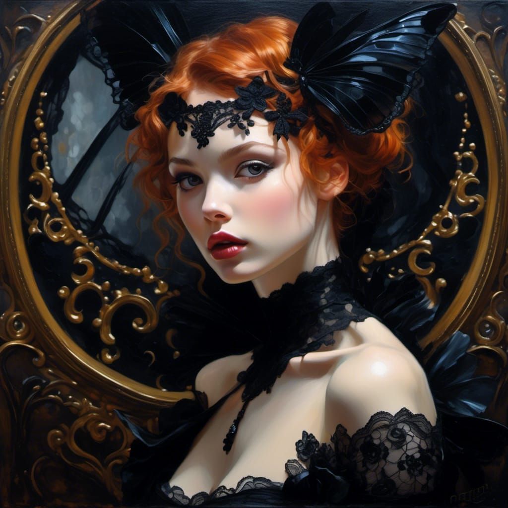 Gothic French Pixie Maid in Hyperreal Oil Painting