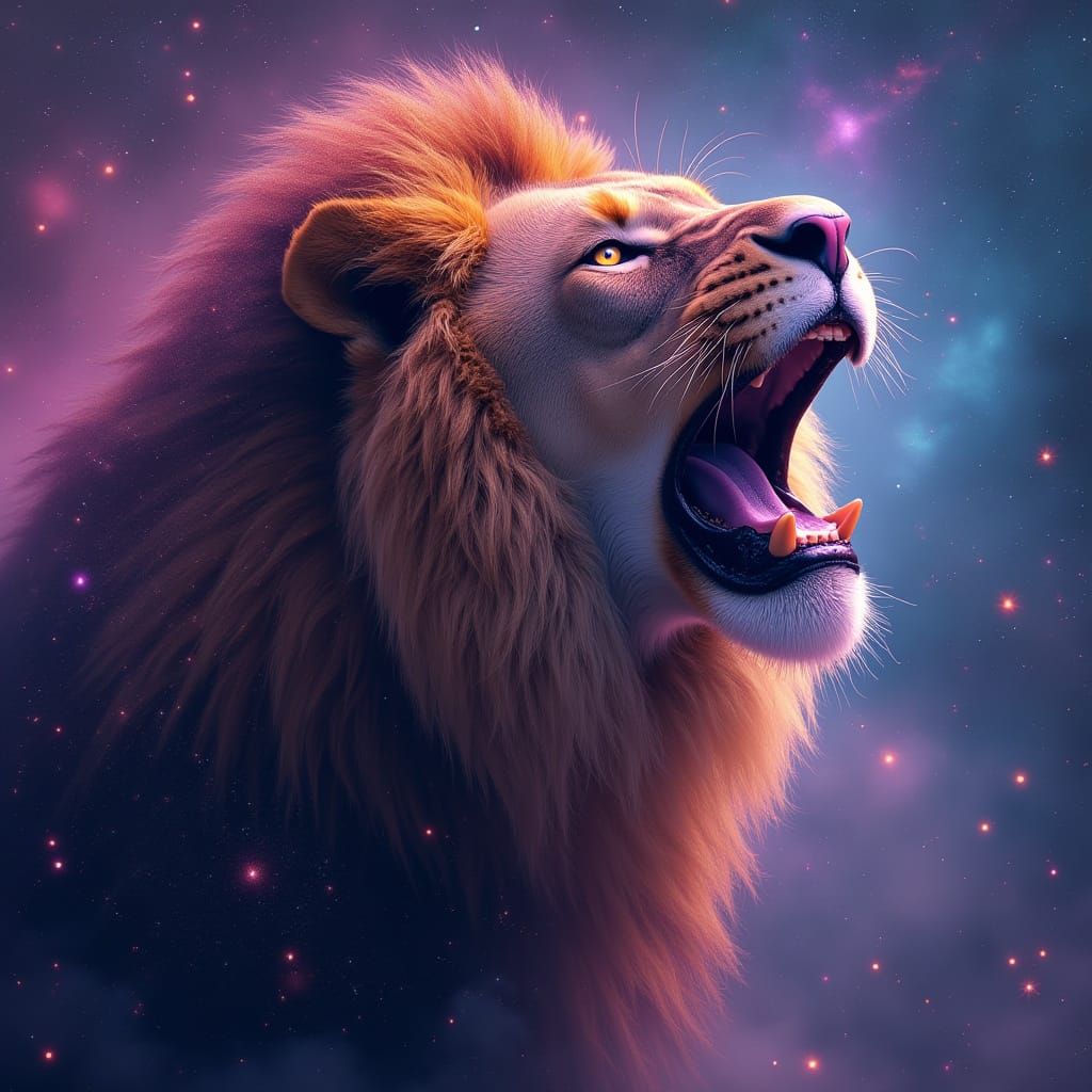 Cosmic Lion Roaring in Stardust Galaxy